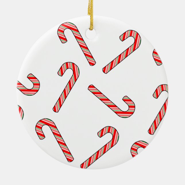Candy Cane Drawings In Red Green White Ceramic Orn Ceramic Ornament (Back)