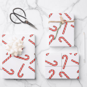 Candy Cane Drawings In Red Green White Wrapping Paper Sheets