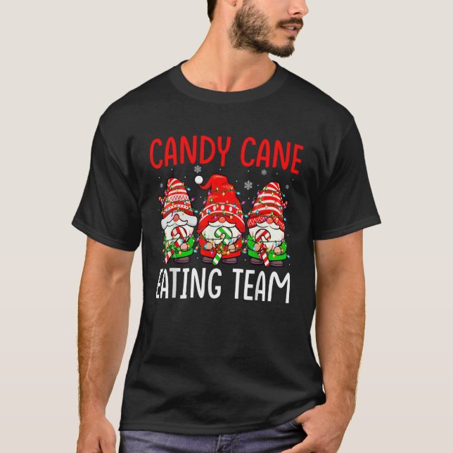 Candy Cane Eating Team Christmas Three Gnomes Love T-Shirt (Front)