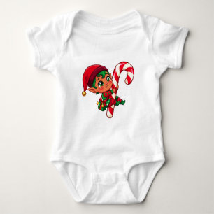 Candy Cane Elf Christmas Cheer Baby Bodysuit