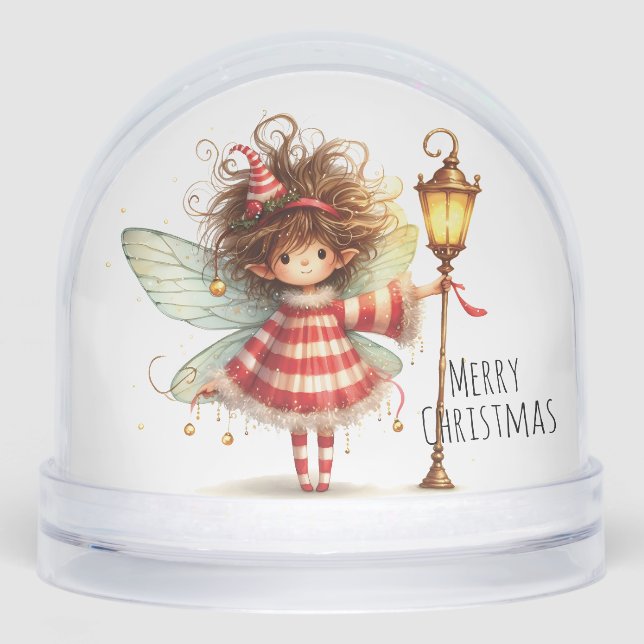 Candy Cane Fairy Holiday Card Snow Globe (Front)