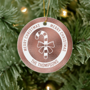 Candy Cane - Faux Rose Gold Foil (Not Real Foil) Ceramic Ornament