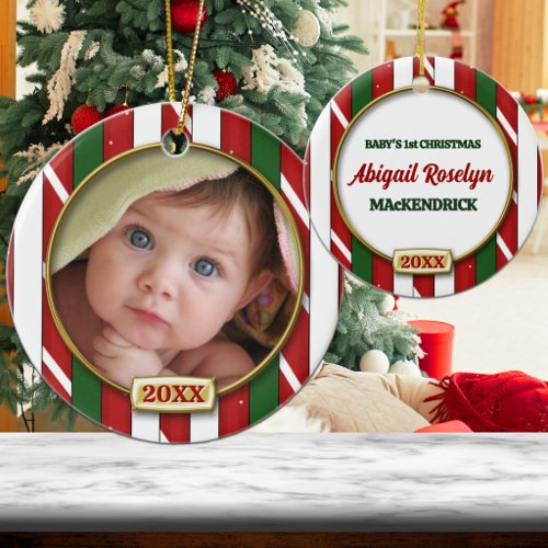 Candy Cane First Christmas Photo Frame Ceramic Ornament
