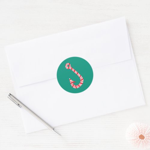 Candy Cane Fish Hook Christmas Sticker Seal