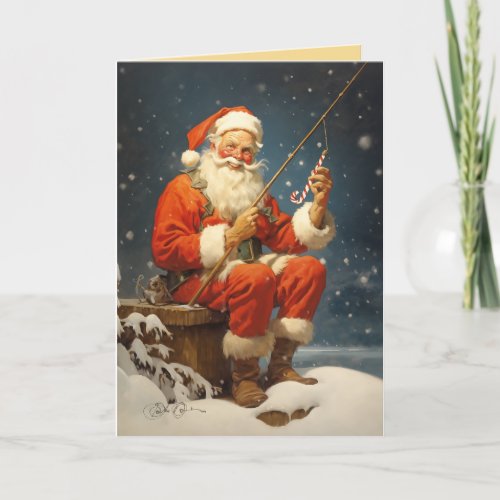 Candy Cane Fish Hook Holiday Card