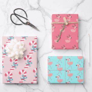 Candy Cane & Flamingos - Cute Tropical Christmas  Wrapping Paper Sheets