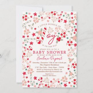 Candy Cane Floral Christmas Baby Shower Invitation