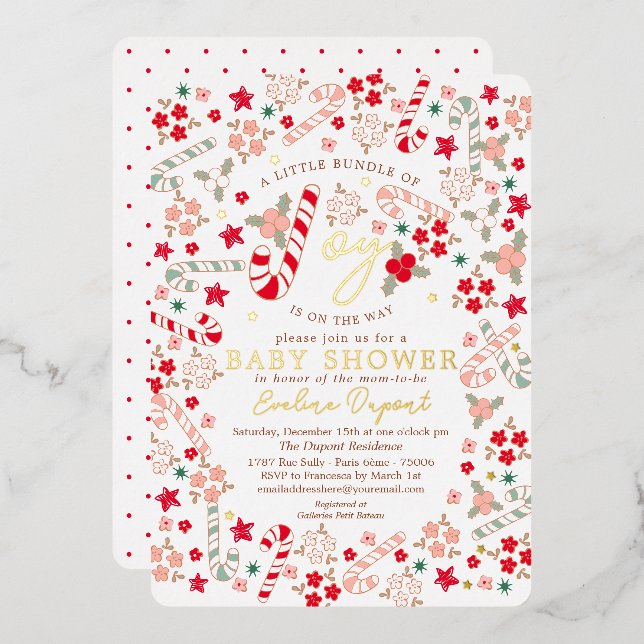 Candy Cane Floral Christmas Baby Shower Invitation Foil Invitation (Front/Back)