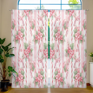 Candy cane floral Christmas Cozy Sheer Curtains