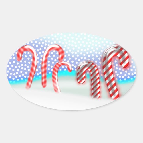 Candy Cane Forest Christmas Oval Sticker