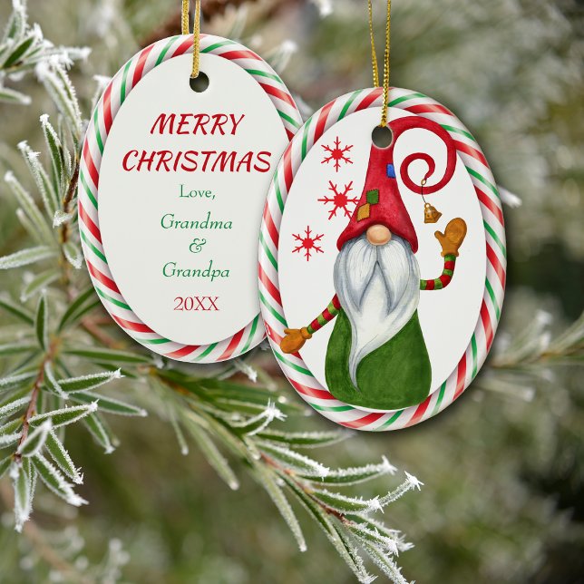 Candy Cane Frame Funny Gnome Ceramic Ornament (Creator Uploaded)