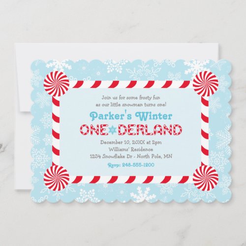 Candy Cane Frame Winter ONEderland Birthday RSVP Card