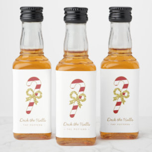 Candy Cane Fun Christmas White & Gold Liquor Bottle Label