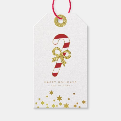 Candy Cane  Fun Christmas White  Gold Mini Gift Tags