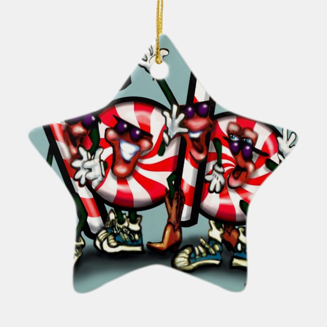 Candy Cane Gang Ceramic Ornament (Front)