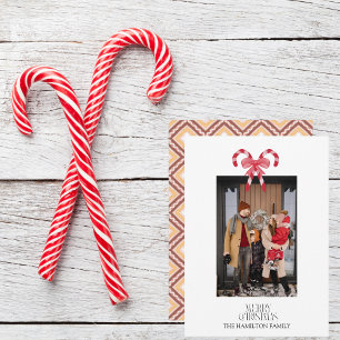 Candy Cane Geometric Pattern Christmas Photo Holiday Card