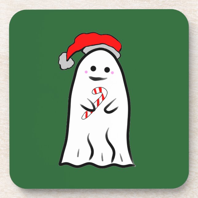 Candy Cane Ghost Beverage Coaster (Front)