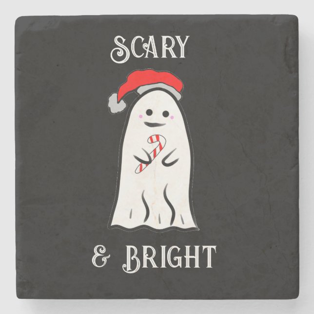 Candy Cane Ghost Stone Coaster (Front)