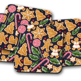 Candy Cane Gingerbread Christmas   Coaster Set 