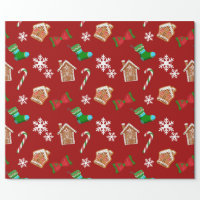 Gingerbread Santa Candy Cane Pattern Wrapping Paper, Zazzle