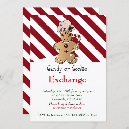 Candy Cane Gingerbread Cookie  Candy Exchange Invitation