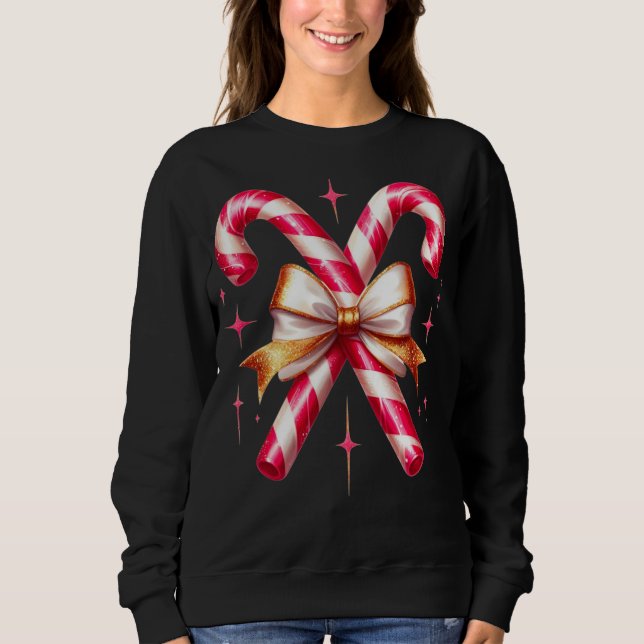 Candy Cane Gold Bow Sweatshirt  (Front)
