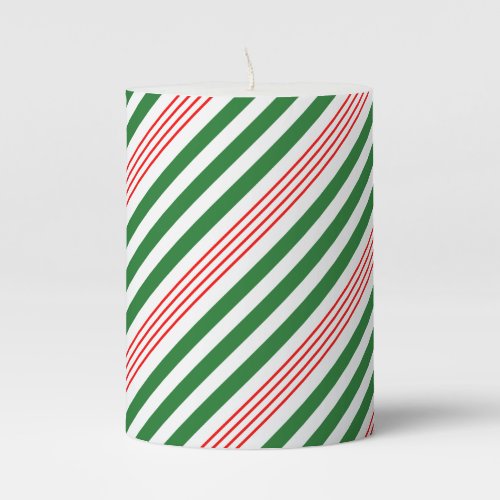 Candy Cane Green and Red Striped Pillar Candle