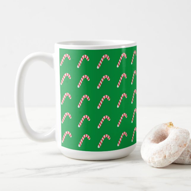 Candy Cane Green Cute Simple Christmas Holiday Coffee Mug (With Donut)
