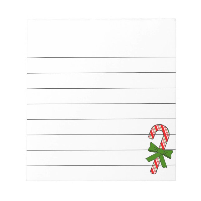 Candy Cane Green Ribbon Christmas Drawing Lined  Notepad (Front)