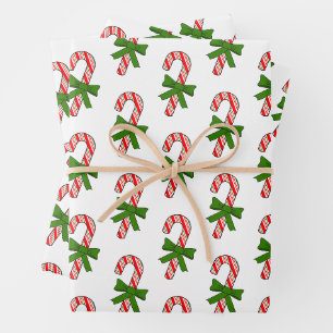 Candy Cane Green Ribbons Drawings Christmas Wrapping Paper Sheets