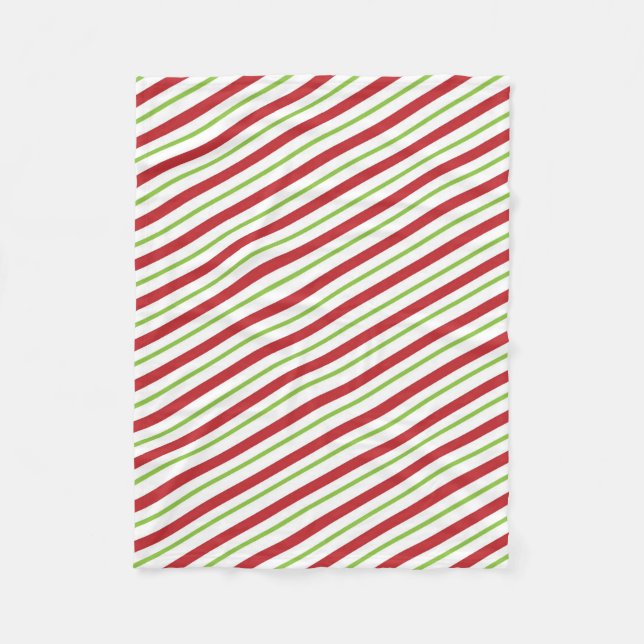 Candy cane green stripe Christmas fleece blanket (Front)