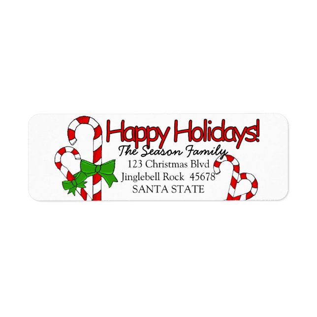 Candy Cane Happy Holidays address label (Front)
