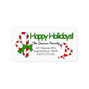 Candy Cane Happy Holidays address label