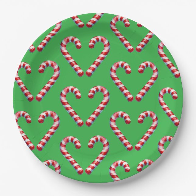 candy cane hart  paper plates (Front)