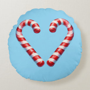 candy cane hart round pillow