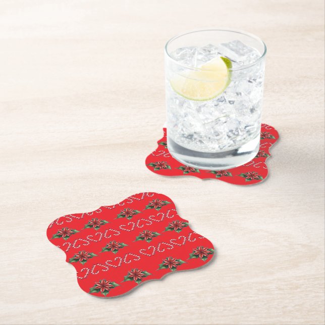 Candy Cane Heart and Holly Pattern – Festive Chris Paper Coaster (Insitu)
