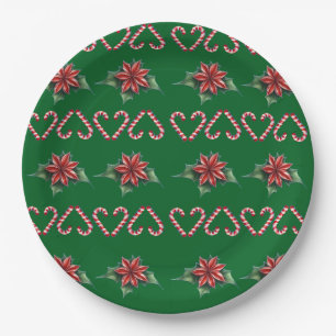 Candy Cane Heart and Holly Pattern – Festive Chris Paper Plates
