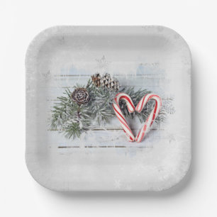 Candy Cane Heart and Pine Paper Plates
