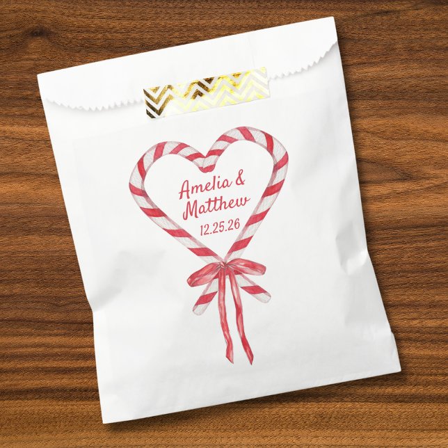 Candy Cane Heart & Bow | Custom Christmas Wedding Favor Bag (Creator Uploaded)