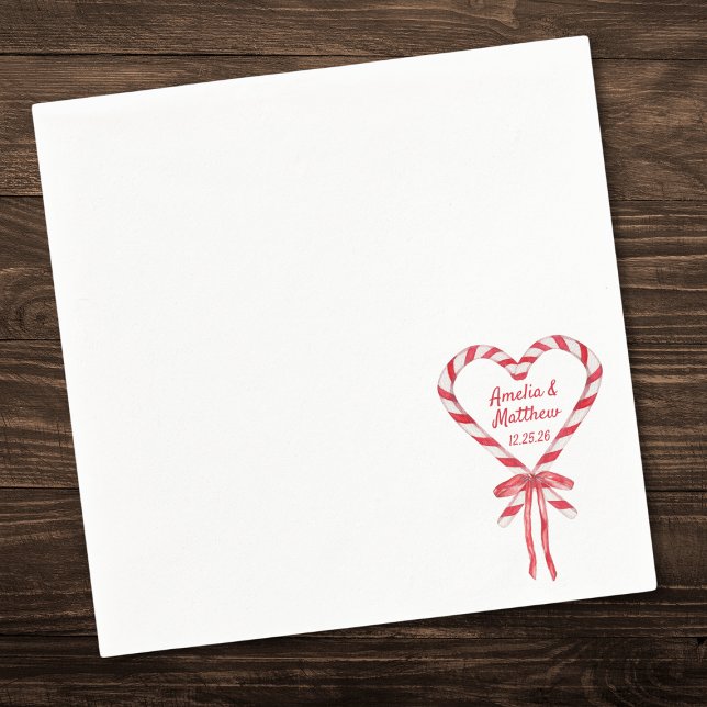 Candy Cane Heart & Bow | Custom Christmas Wedding Napkins (Creator Uploaded)