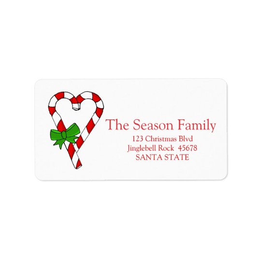 Candy Cane heart Christmas address label