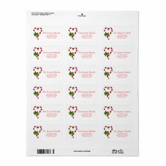 Candy Cane heart Christmas address label | Zazzle