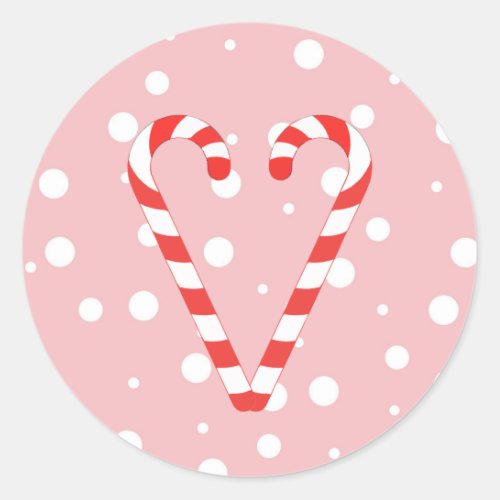 Candy Cane Heart Christmas Classic Round Sticker
