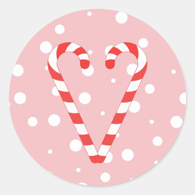 Candy Cane Heart Christmas Classic Round Sticker (Front)