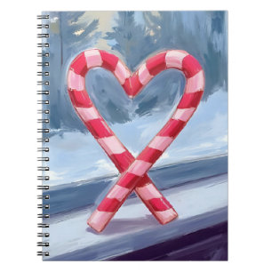 Candy Cane Heart Christmas Holiday Watercolor Notebook