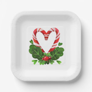 Candy Cane Heart Christmas Holidays Sweet Festive Paper Plates
