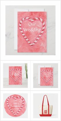 Candy Cane Heart Christmas Wedding Invitations Set