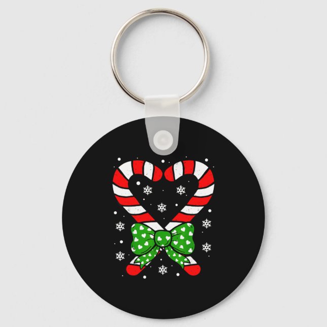 Candy Cane Heart Coquette Bow Christmas Toddler Ki Keychain (Front)