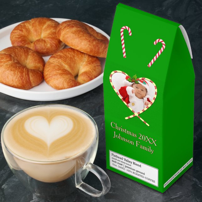 Candy Cane Heart Custom Photo Green Background Roasted Coffee (Breakfast)
