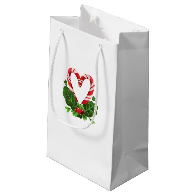 Candy Cane Heart Festive Christmas Holidays Small Gift Bag (Back Angled)
